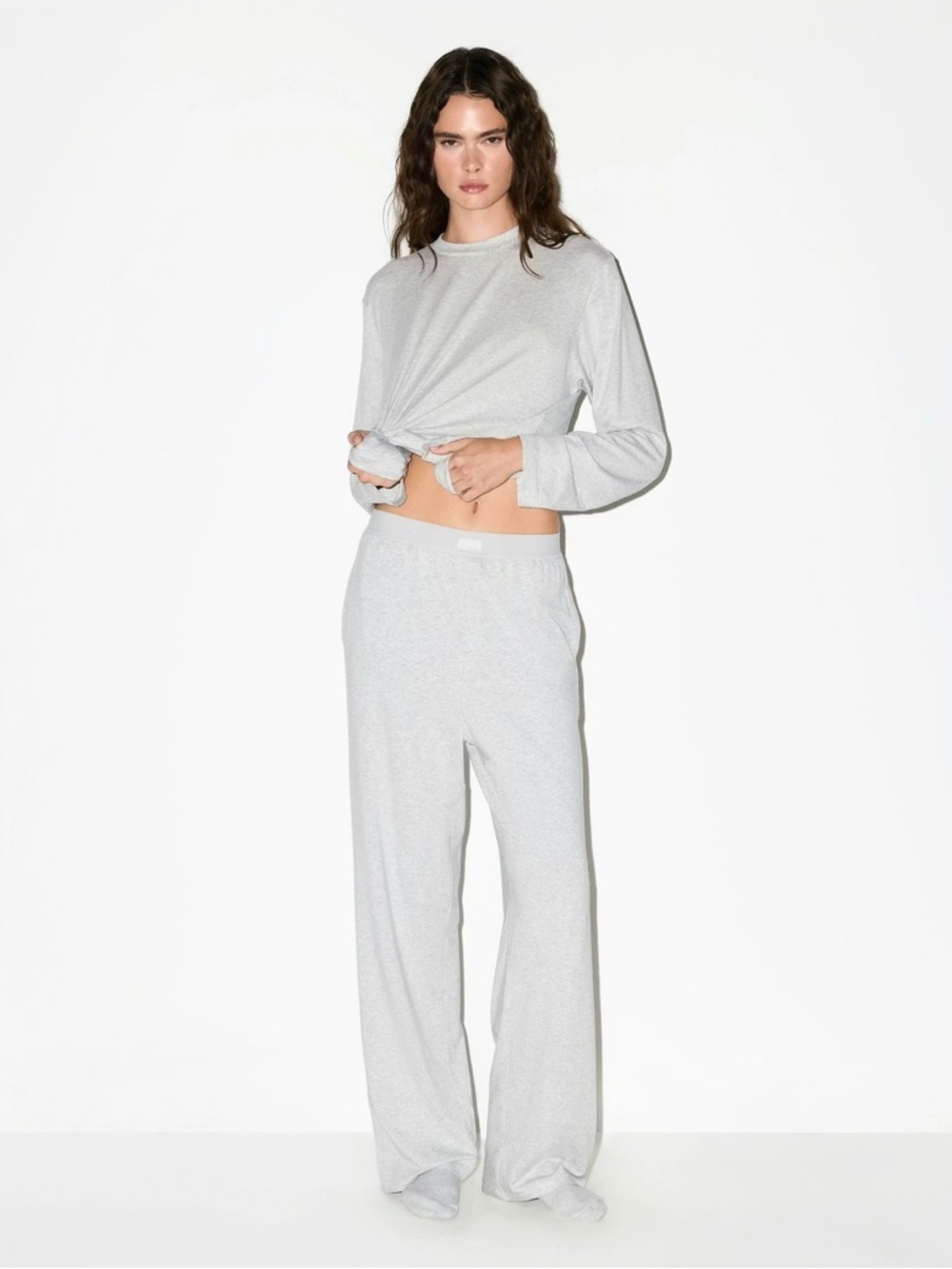 SKIMS boyfriend loose Wide Leg drop crotch Pants in Heather Gray size XS
